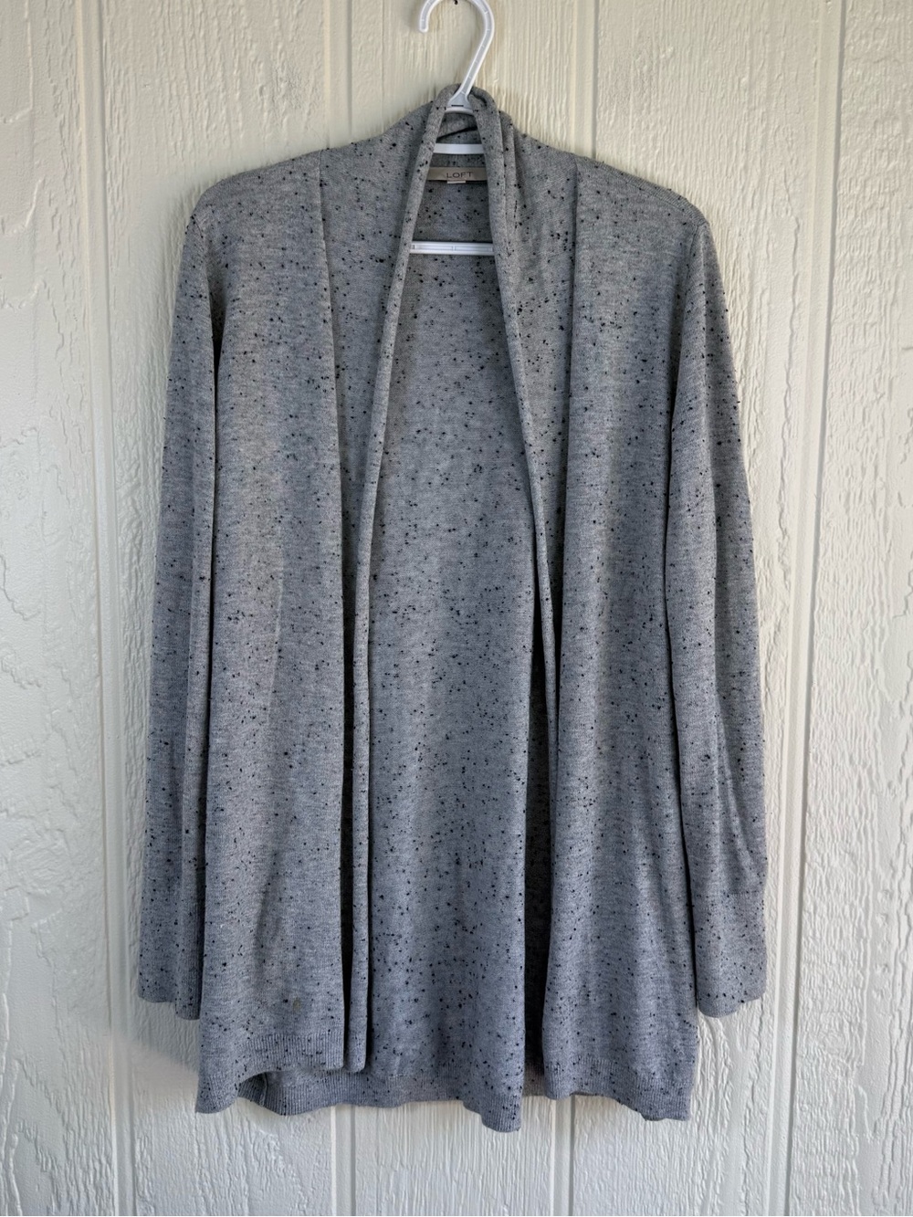 LOFT Gray Speckled Open-Front Cardigan